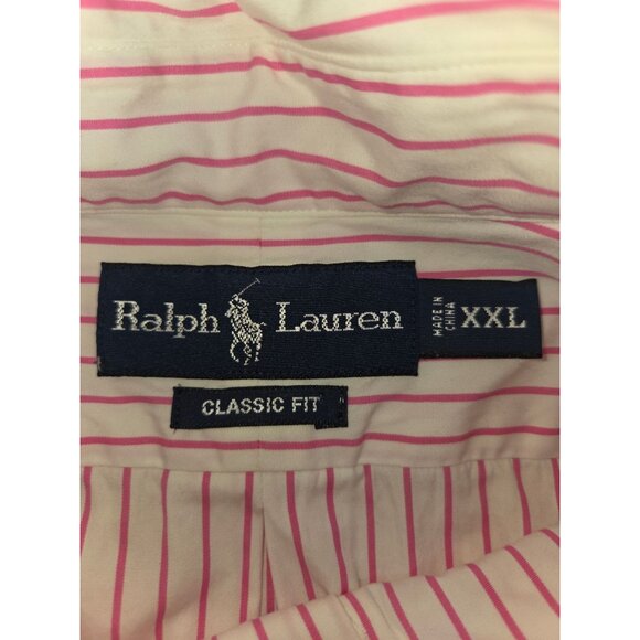 Ralph Lauren Mens Classic Fit XXL Pink & White Striped Button-Down Shirt - Picture 5 of 7